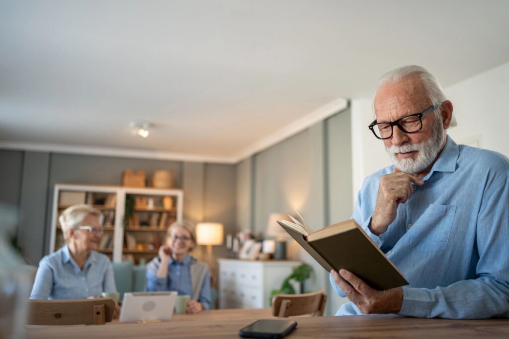 senior men sharing stories