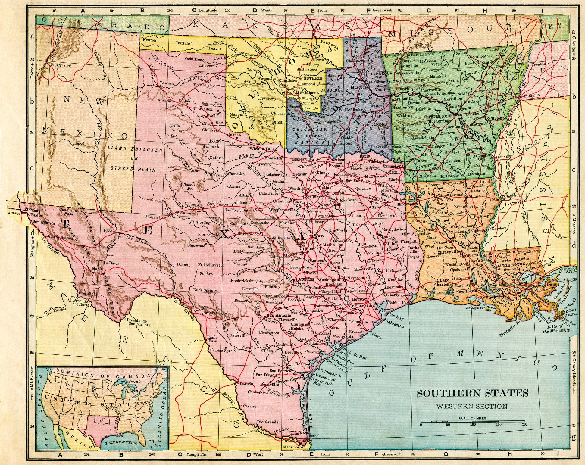 county map Texas Oklahoma
